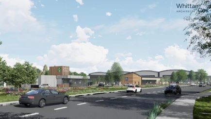 CGI of shops and road at Viking Park