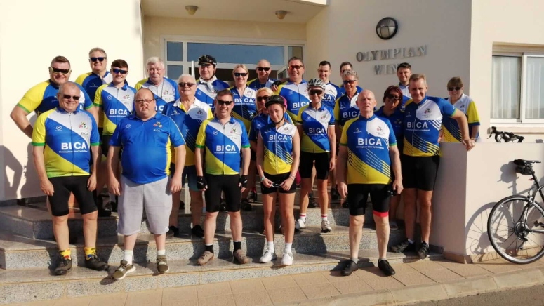Gerard MicKinney and fellow cyclists in Cyprus 